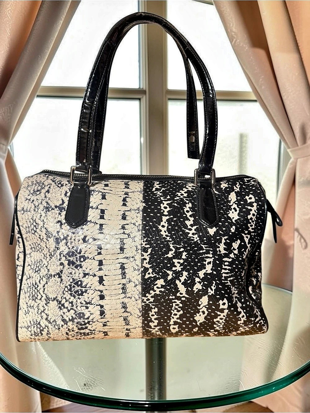 Coach Nancy Satchel 2014 Exotic Python Snake-Embossed Leather Black & White - Picture 3 of 12